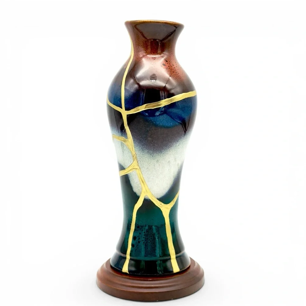 Kintsugi Vase Drip Glazed Pottery Gold Crack Art Growth Anniversary Gift